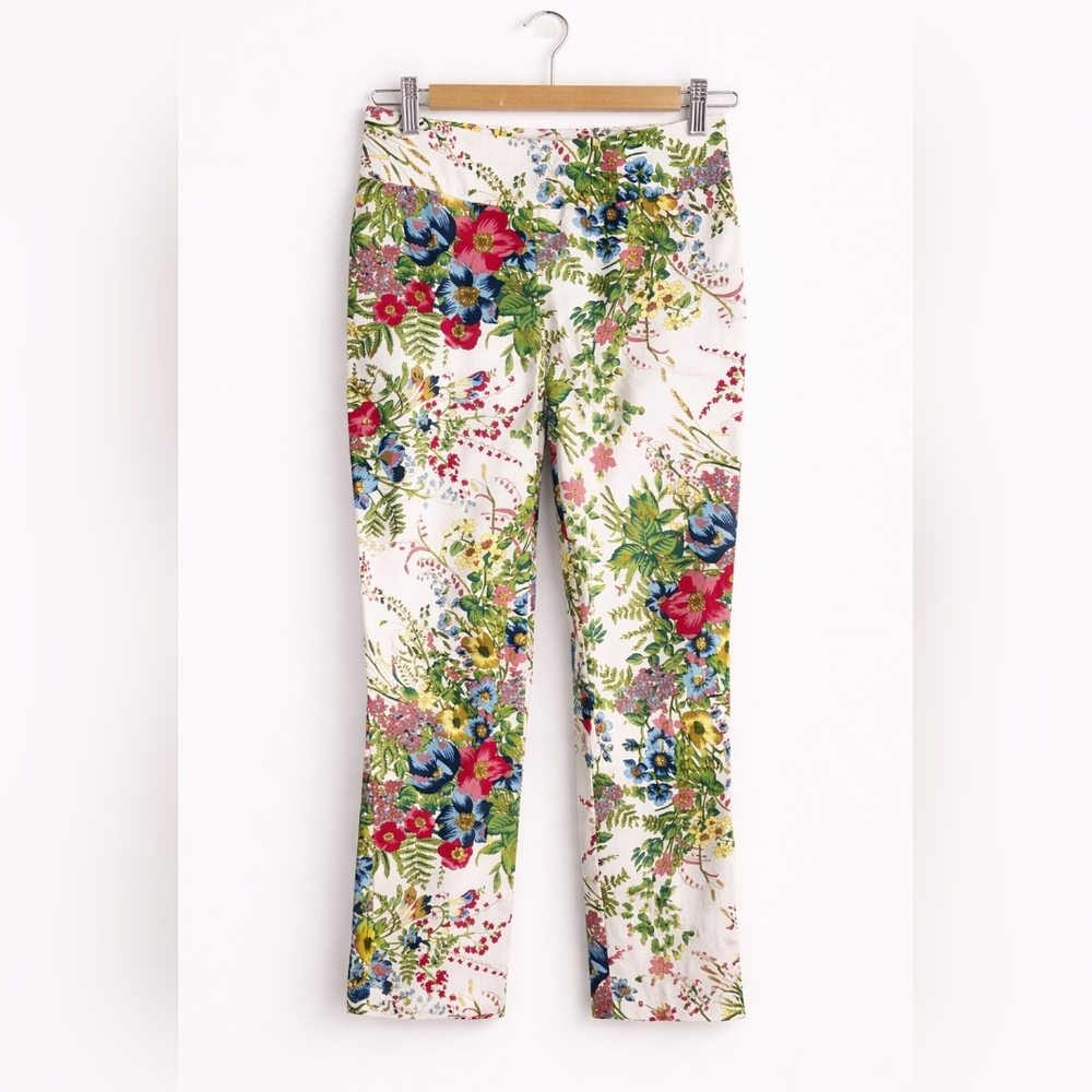 Joseph Ribkoff Floral Print Pants Women Size 6 High Waist Cropped Leg - Picture 2 of 9